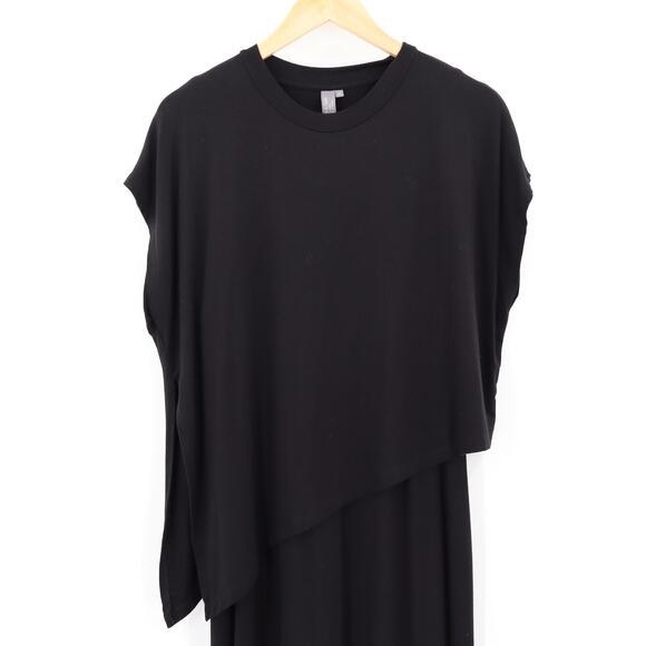 Sweaty Betty Mellow Midi Dress Sz M Black Asymmetrical Viscose Blend Minimalist - Picture 3 of 8